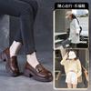 Platform Leather Small Leather Shoes Women's British Versatile Retro Loafers Thick Heel Round Head Single Shoes Black Mary Jane Shoes