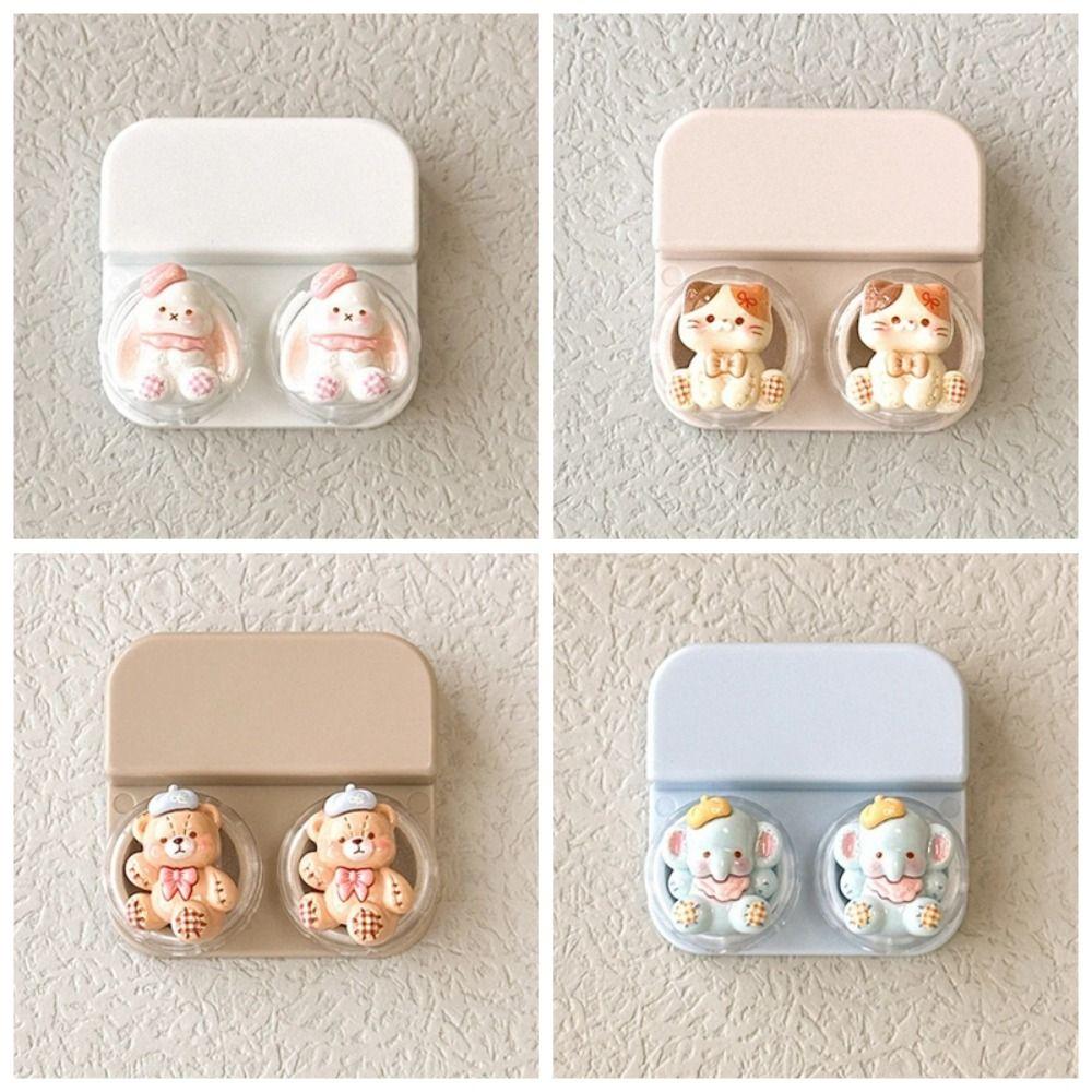Cartoon Lens Box With Tweezers Drawer-Style Lens Case Portable Contact Lens Case  Travel