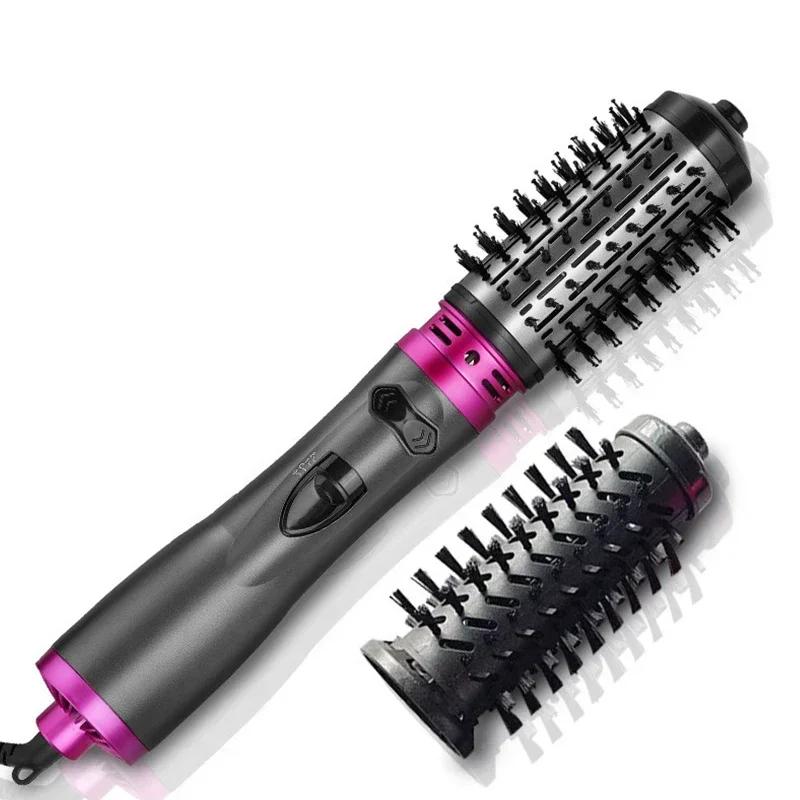 2 Replaceable Head 360 Rotating AirFlow Hot Air Brush Hair Straightener Curler Iron Volumizer Blowers Electric Hair Dryer Comb