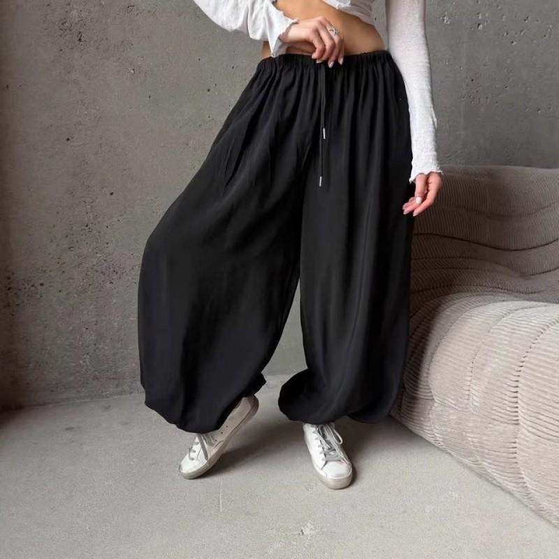 Womens High-Waisted Wide-Leg Lantern Pants Loose Fit Casual Trousers Korean Style Comfortable Knit Bottoms