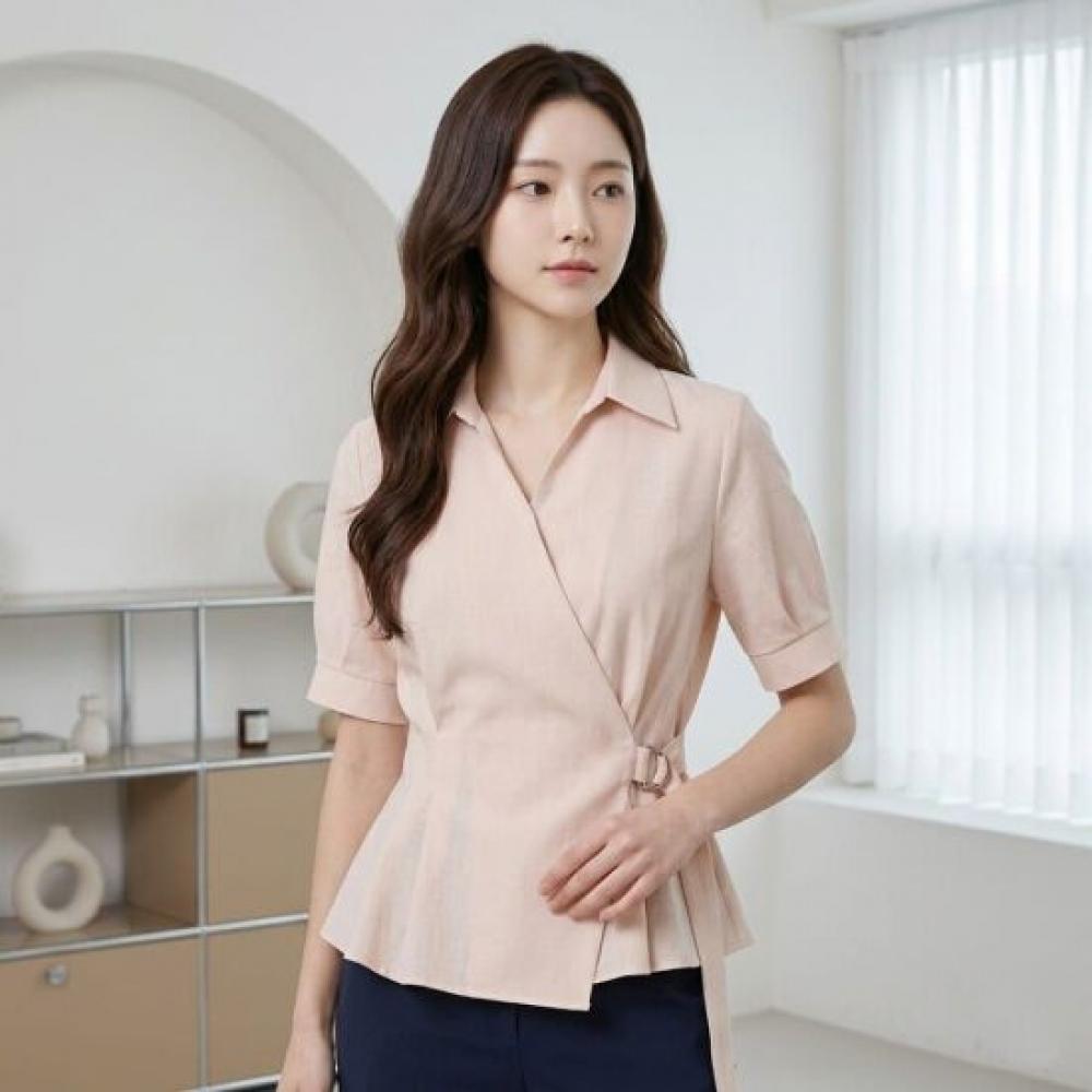 Style Latte Women Summer Short SleeVe Collar Wrap Blouse Simple V Neck Blouse