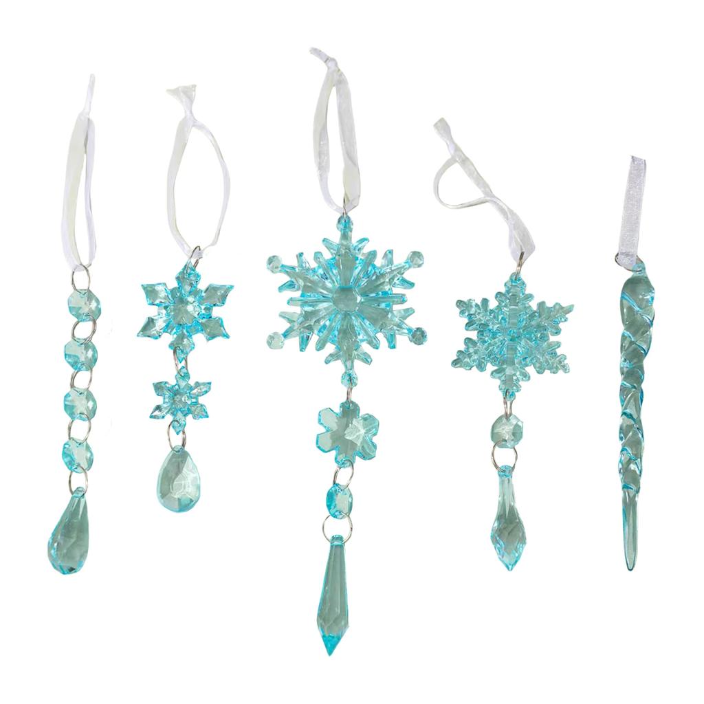 10 Pcs Christmas Tree Pendants with Strings Xmas Baubles Snowflake Icicles Hanging Ornaments for Christmas Party Wedding