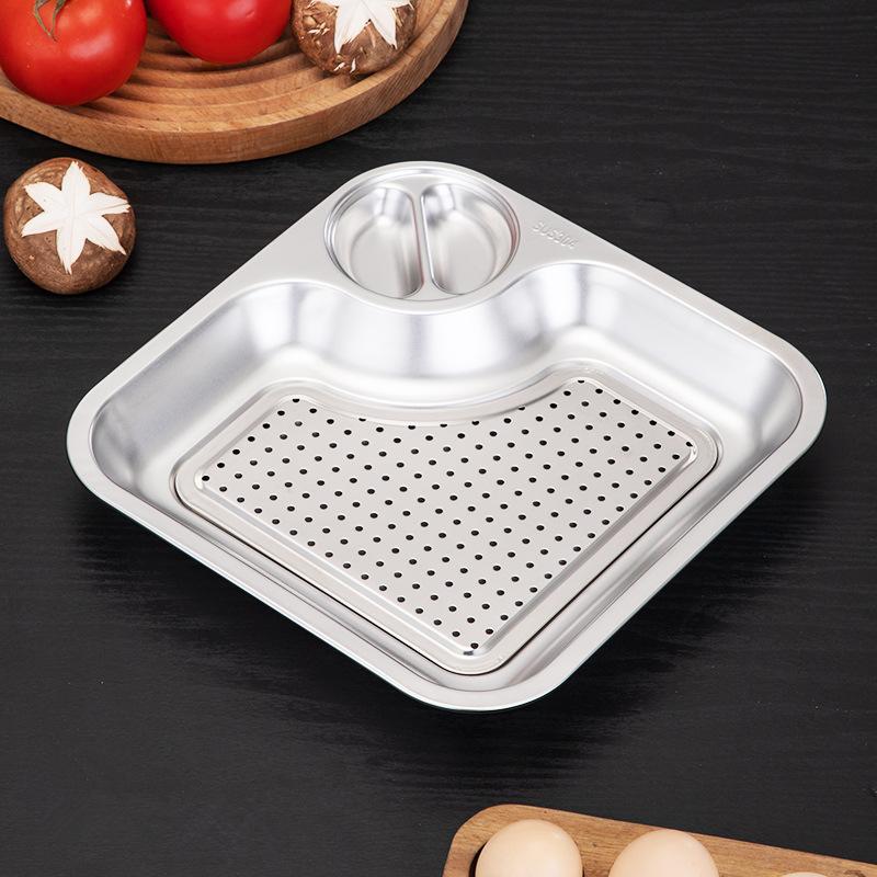 Stainless Steel Removable Dumpling Plates Creative Condiment Tray Food Fruits Fries Seasoning Plate Sauce Dish Kitchen Tableware