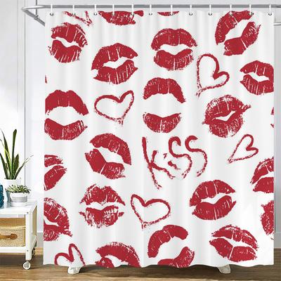 Happy Valentines Day Shower Curtains Bathroom Curtain Rose Love Kiss Red Lips Romantic Decor Shower Bath Waterproof Fabric