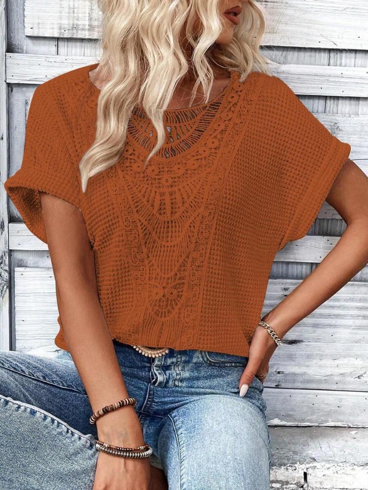 

Женская европейско-американская модная коллекция Футболка с коротким рукавом Кружевная отделка Весна Лето 5XL