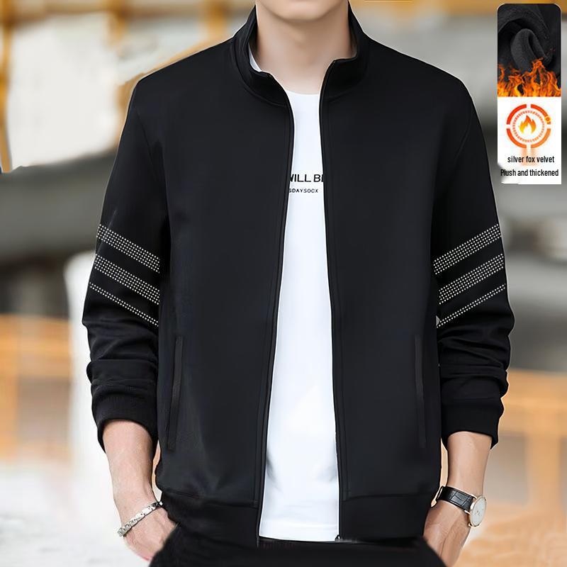 Men's Autumn/Winter Stand Collar Plus Velvet Fashion Baseball Jacket