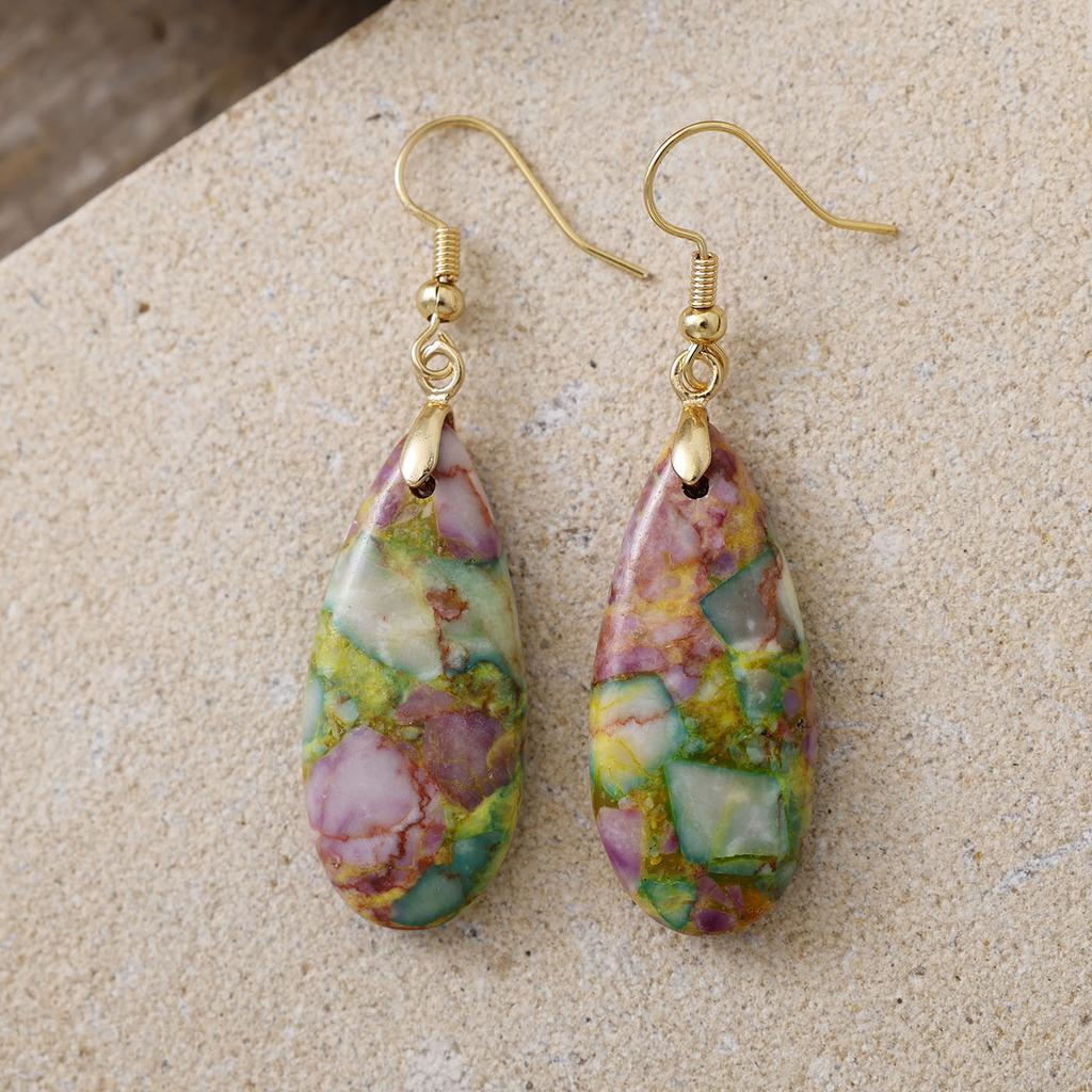 Luxury High Quality Natural Emperor Stone Water Drop Earrings Earrings European and American Popular Retro Jewelry