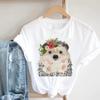Pink Women Tshirts Casual Cute Cartoon Hedgehog Floral Graphic Print Female Tee Tops Harajuku Fashion Short Sleeve T Shirt Femme