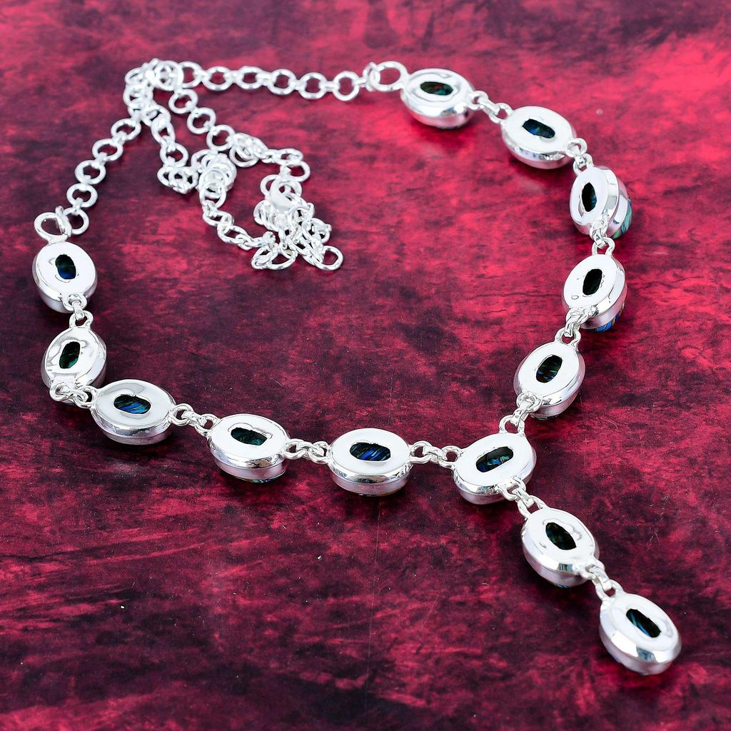 Rainbow Calsilica Handmade Gemstone Necklace, 925 Solid Sterling Silver Necklace Antique Jewelry, For Engagement Gift