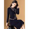 Meilannie Faux Mink Velvet French Romantic Color-block Knit Dress