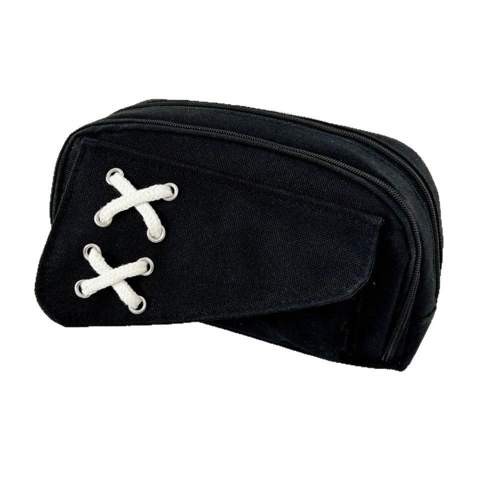 Solid Black Pen Bag Canvas Stationery Bag Portable Pencil Case  School Supplies