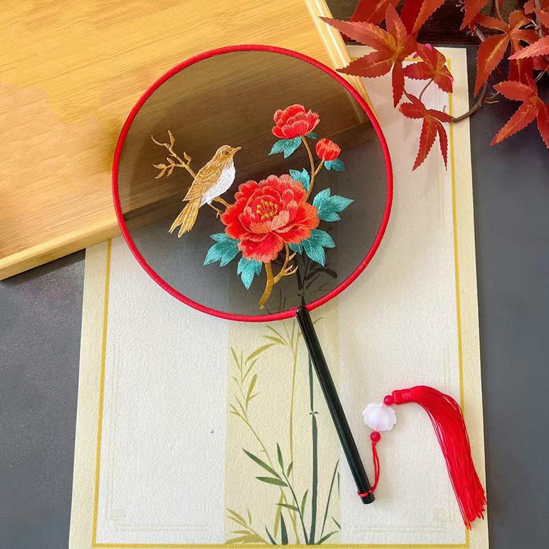 Vintage Doppelseitiger Fächer Blume Stickerei Handfächer Traditionelle Chinesische Kunst Handwerk Hanfu Tanzparty Zubehör Performance Requisiten