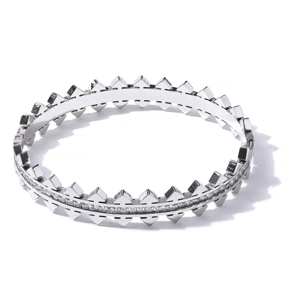 Yhpup New Unique Cubic Zirconia Geometric 18k Gold Color Stainless Steel Bracelet Bangle Waterproof Statement Jewelry Women Gift