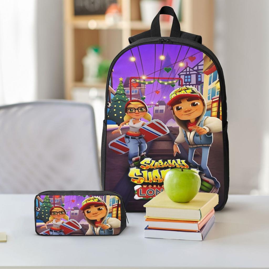 Set di 3Zaini Subway Surfers per Scuola per Ragazzo Ragazza Astucci Set Zaino con Portapranzo Per Studenti Scolastici Daypack