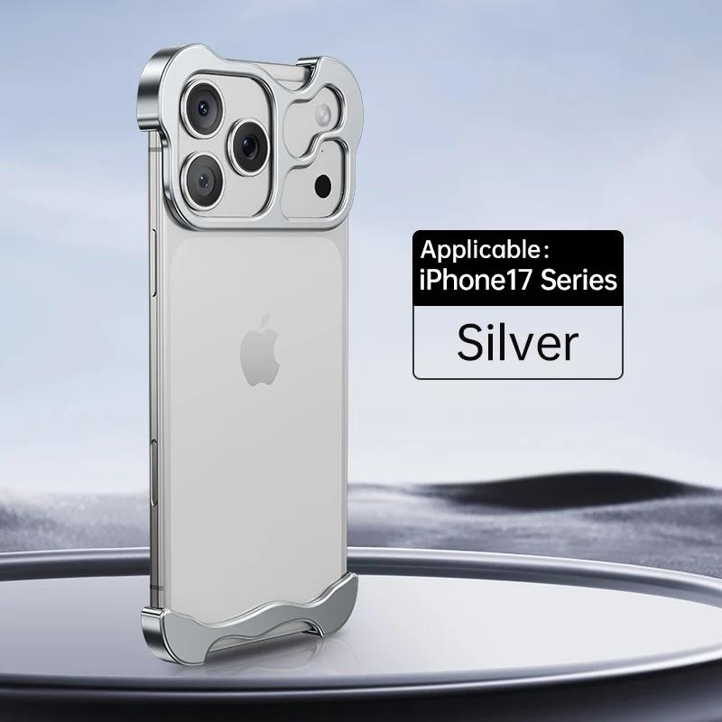 Coque de téléphone Bumper en Métal Pour 17 Pro Max 17 Air 16 15 14 13 Avec Film de Protection d'Objectif Alliage d'Aluminium Nu Housse antichoc iPhone 13 Pro Max