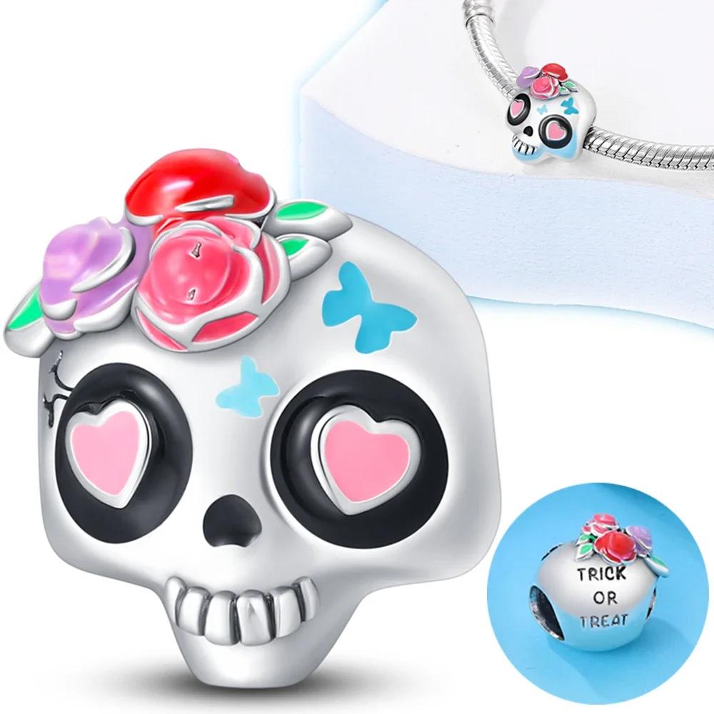 Copper Halloween Series Luminous Ghost Skull Charm For Women Original Bracelet Diy Fine Jewelry Making Gift