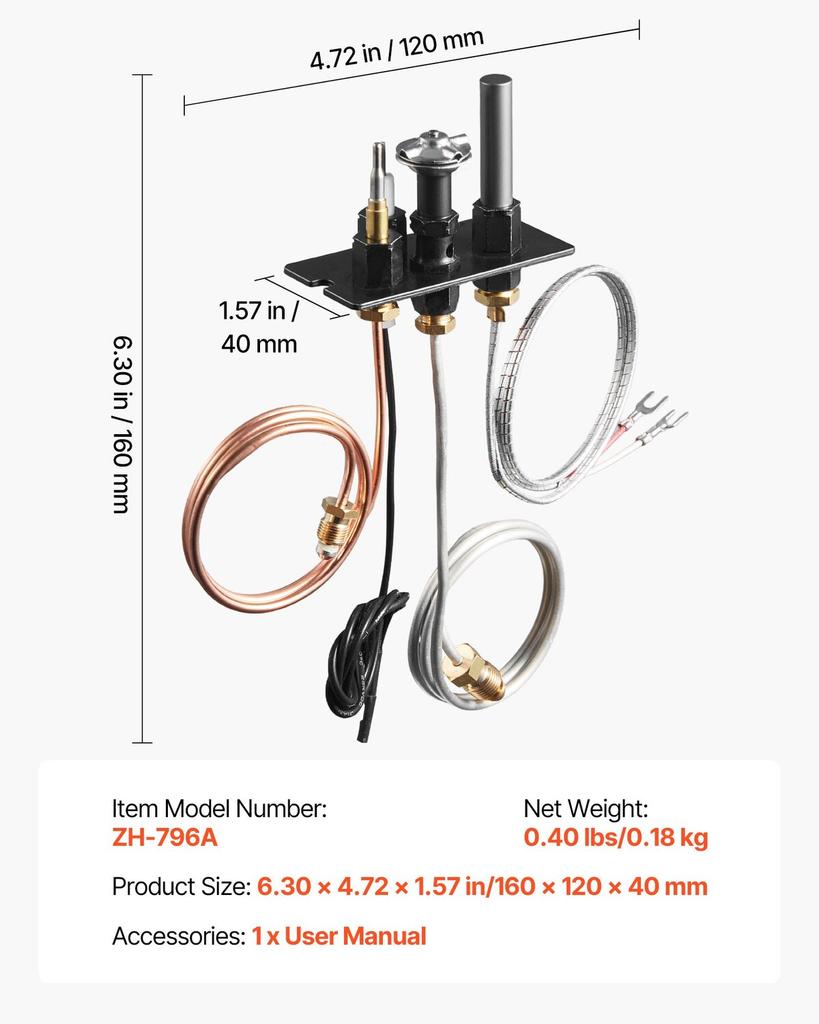 Gas Pilot Assembly, OE 69L17, 69L1701, 904405, J4117, 108084-02 Fireplace Gas Pilot Assembly Kit, Natural Gas Ignition Replacement, Compatible with