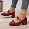 Fashion Sweet Lacquer Leather Buckle Strap Mary Jane Shoes Women 2025 Summer Square Toe Medium Heel Ballet Shoes Fashion Dress Pumps