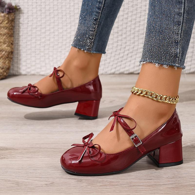 Fashion Sweet Lacquer Leather Buckle Strap Mary Jane Shoes Women 2025 Summer Square Toe Medium Heel Ballet Shoes Fashion Dress Pumps