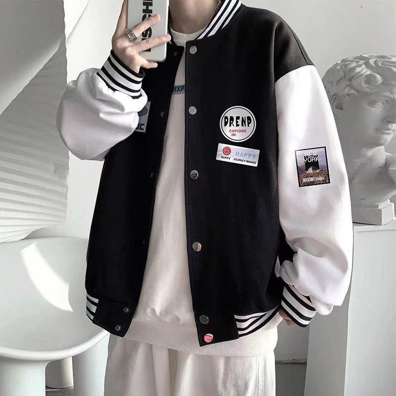 Baseball Jacket Men's Spring and Autumn Jacket Black Loose Jacket