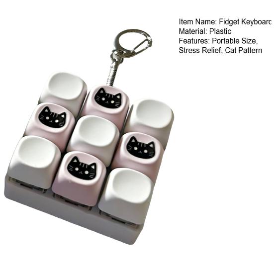 9-Key Black Cat Fidget Keyboard Stress Relief Keyboard Finger Clicker Keychain Office School Travel Decompression Button Sensory Toy