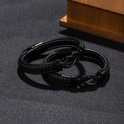 Men's Retro Stainless Steel Bracelet, Titanium Steel Chain, Supple Leather Bracelet