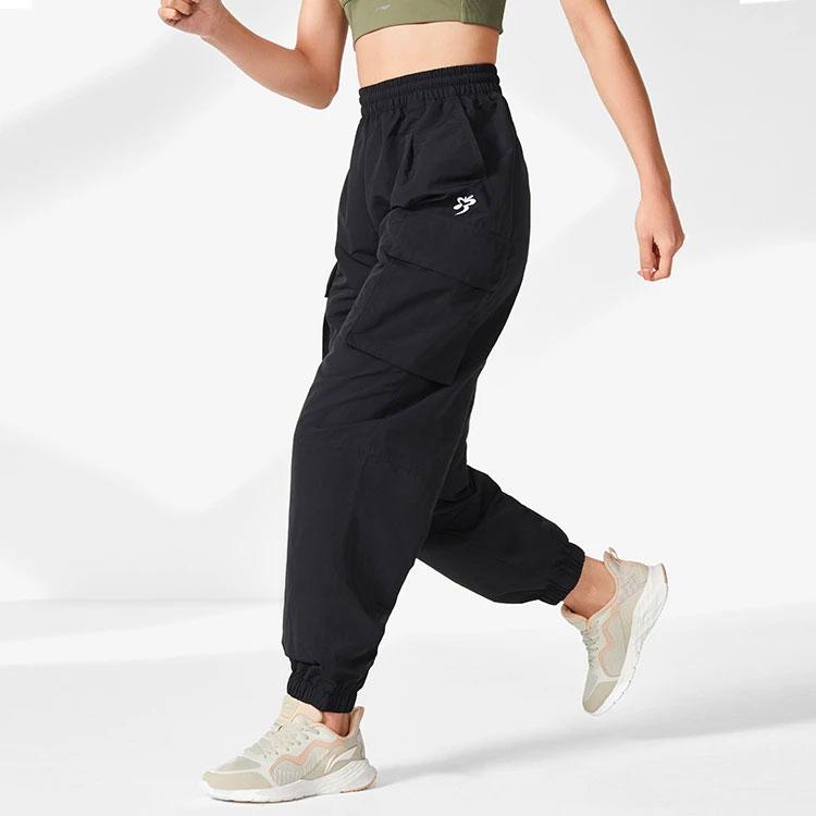Li Ning Training Series Solid Color Butterfly Embroidery Cuffed Loose Sports Pants Women Pants Black AYKS952-1