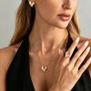 1 Set Irregular Wrinkled Heart Jewelry, Heart Lariat Necklace Ring And Earrings, Y Chain Long Necklace, Fashion Dainty Jewelry for Women Party Date