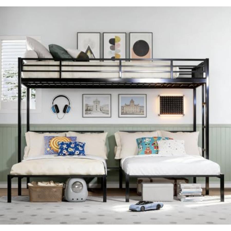 Twin Triple Bunk Bed for,Teens, Adults, Metal Twin XL Bunk Beds for 3, 3 bunk Bed for 3,Adults Heavy Metal, Black