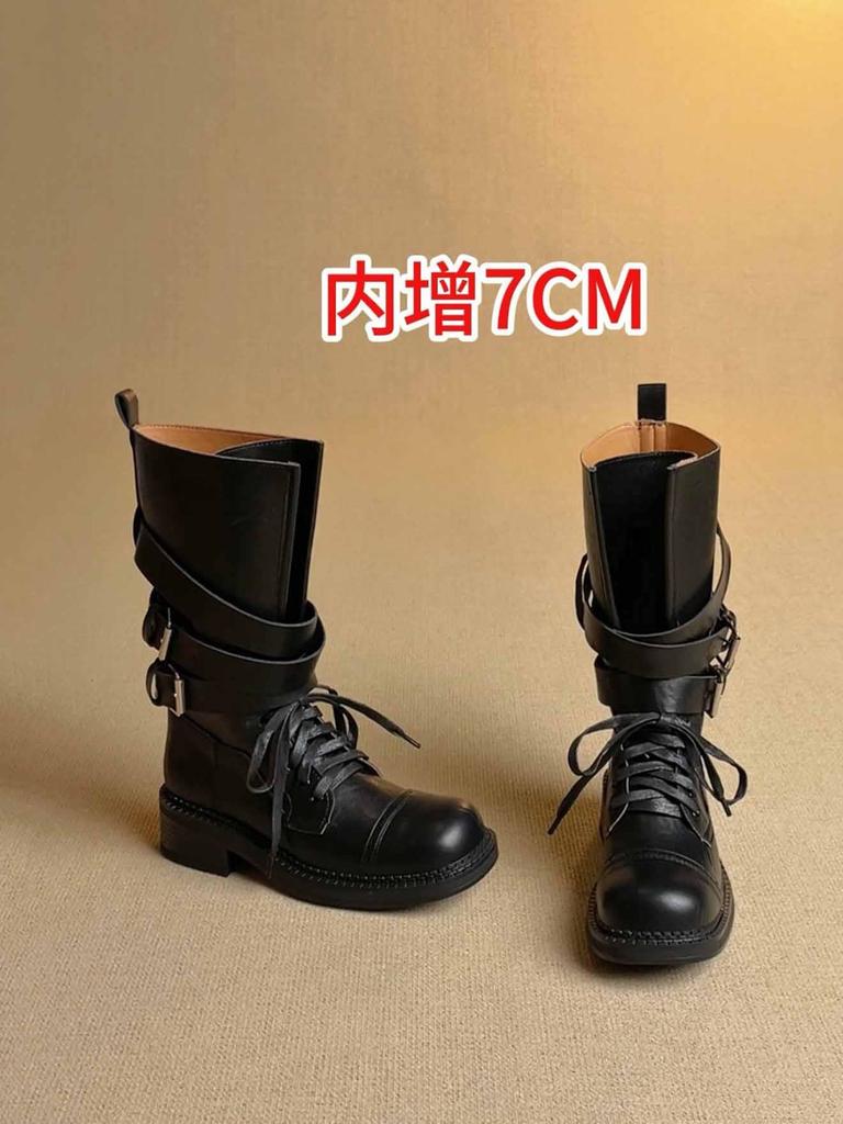 Cowhide Thick-soled Thick-heeled Retro Leather Martin Boots Women's 2025 New Medium Tube Thin Boots Belt Buckle Locomotive Boots