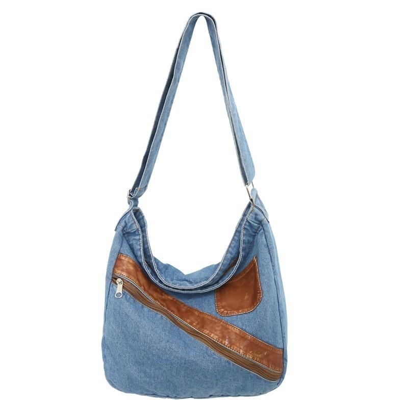2023 New Style Women s Denim Shoulder Bag Large Capacity Canvas Messenger Bag Urban Simple Deep Blue Beige Blue