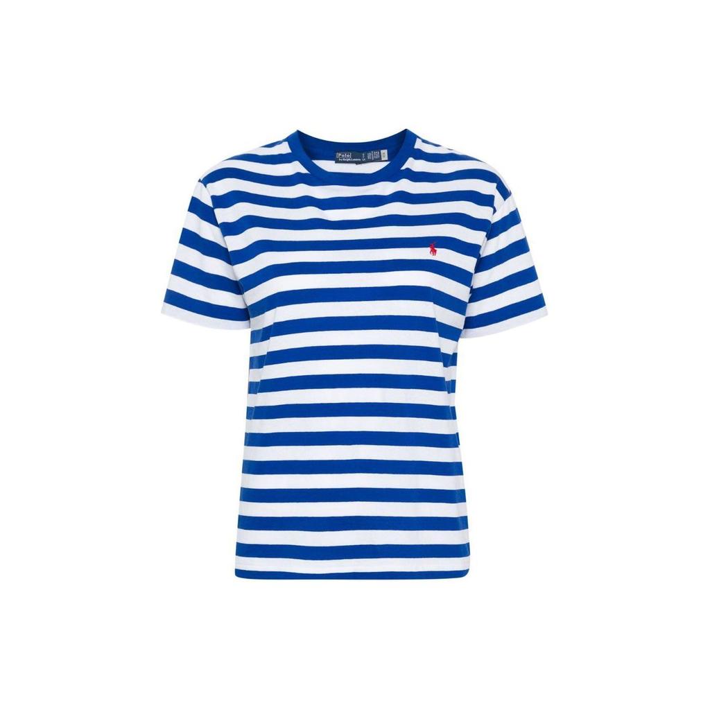 Polo Ralph Lauren Striped Pattern Embroidered Loose Round Neck Short Sleeve T-Shirt Women Tops Dark-Blue 211924295-001