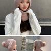 Women Korean Style Scarf Student Hat Integrated Earmuffs Cap Sleeve Plush Winter