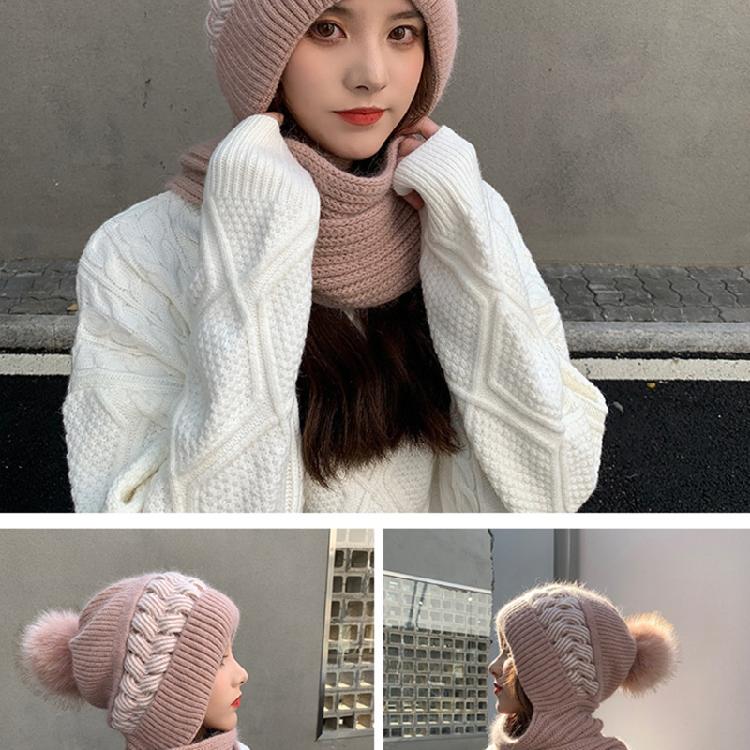 Women Korean Style Scarf Student Hat Integrated Earmuffs Cap Sleeve Plush Winter