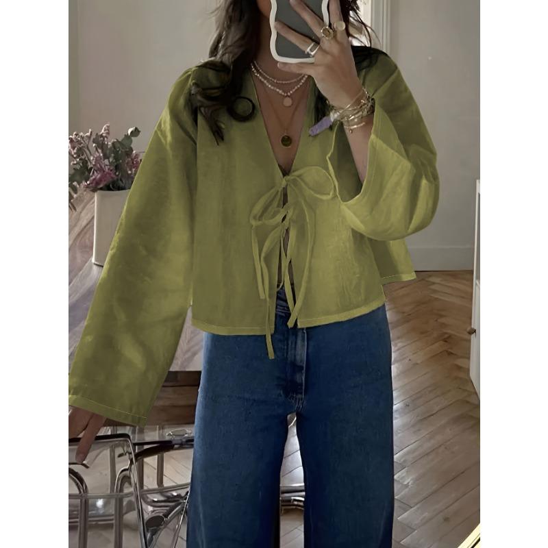 

YYFS женские модные повседневные весенне-осенние однотонные блузки и рубашки с длинным рукавом и v-образным вырезом с принтом XXL оливковый