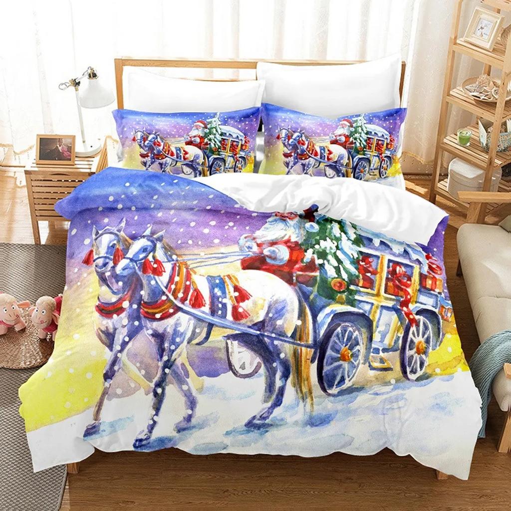 Christmas Elk Santa Claus Duvet Cover Celebrate Merry Christmas And Happy New Year For Kids Boys Girls Holiday Room Decor Gifts