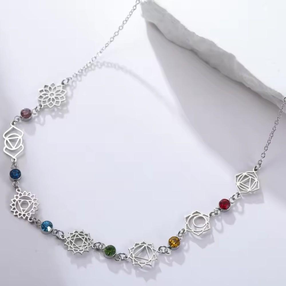 Hollow Out 7 Chakra Pendant Necklace Stainless Steel Clavicle Chain Necklace  Women Girls
