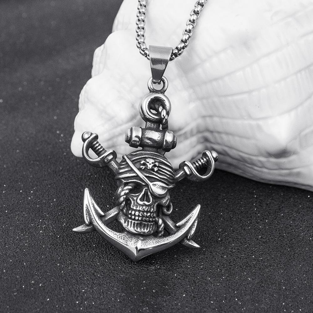 European and American Jewelry Titanium Steel Hip-hop Necklace Pirate Ship Anchor Pendant Long Style