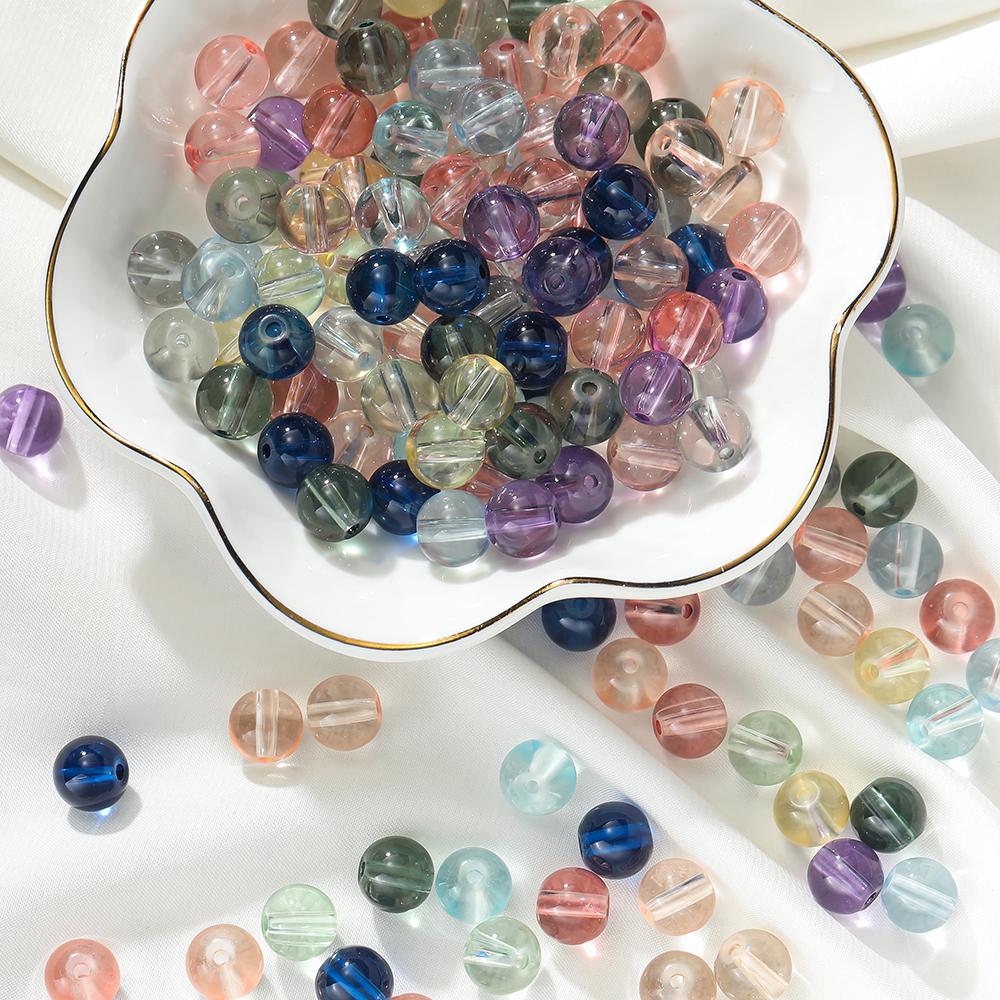 50pcs 8/10mm Transparent Glass Round Beads Colorful Spacer Loose Beads for DIY Bracelet Necklace Jewelry Making Accessories