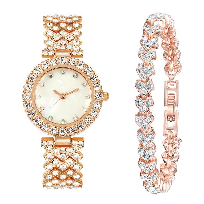 

2 шт. Роскошные элегантные часы из нержавеющей стали со стразами | Минималистичные модные кварцевые часы с браслетом, полностью инкрустированным стразами | Подарки на Ид