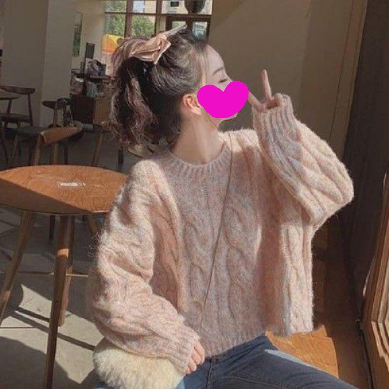 Damen Flauschiger Mehrfarbiger Lässiger Pullover: Herbst/Winter Dicker Strickpullover