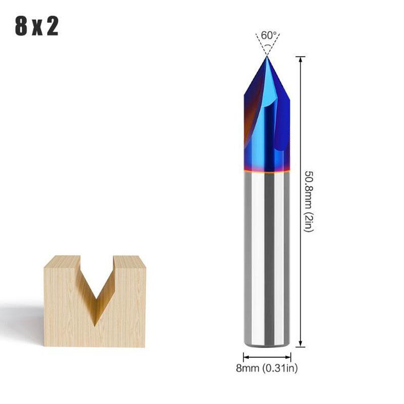 

Хвостовик 1/4 дюйма, хвостовик 8 мм, трехкромочная 60-градусная и 90-градусная цельная фреза из сплава, V-образная фреза 8mm shank NO1 синий