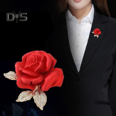 Alloy Brooch Pin Rose Flower Shape Shiny Rhinestones Inlaid Exquisite Collar Badge Collar Coat Accessory