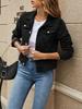 Women's Denim Jackets Fashion Female Casual Long Sleeve Lapel Solid Button Down Chest Pocket Slim Jean Jacket Coat