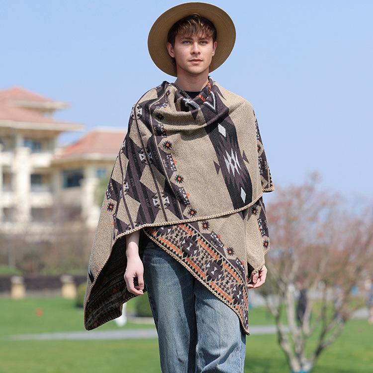 Men's Knitted Open Front Shawl Wrap Soft Warm Vintage Poncho Cape Casual Oversized Shawls Cardigan Wraps Scarf Blanket Lightweight Shawl Scarf for Men