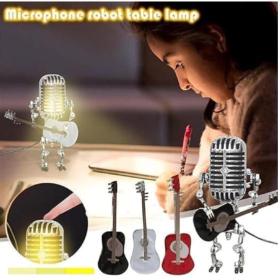 Mic Rockbot, Microphone Desk Lamp, Metal Microphone Mini Guitar Night Light Decoration (Yellow)
