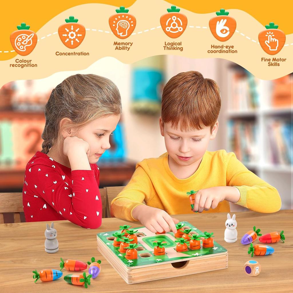 Wooden Memory Game, Montessori Toy from 3 4 Years, Memory Chess Children Intellectual Chess Board,  Travel Board Games from 3 -8 Years