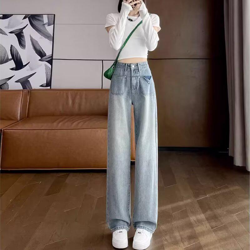 

Джинсы Petite Slimming с высокой талией и широкими штанинами - Женские повседневные брюки длиной до пола 2024 L светло-синий