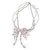 Romantics Pink Dotted Bowknot Designs Pearls Necklace Stylish Clavicle Chain Feminine Accessory For Daily Wear