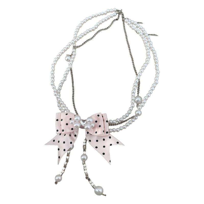 Сладкий Розовый Горошек Бант Жемчуг Ожерелье Для Женщин Элегантные Многослойные Чокеры Ключица Цепочка Модные Украшения 1
